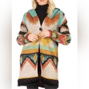 Max Sport Multicolor Aztec Print Sweater Cardigan